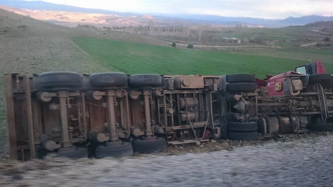 Tohum Yüklü Tır Şapanpole Devrildi