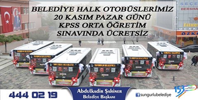 Sungurlu’da Pazar Günü Otobüsler Ücretsiz