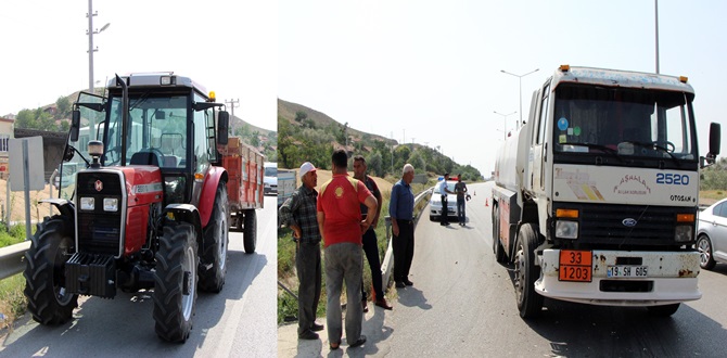 Akaryakıt Yüklü Tanker Traktöre Çarptı