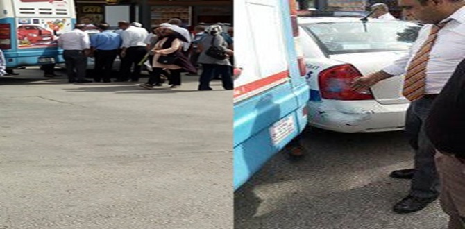 Halk Otobüsü Polis Otosuna Çarptı