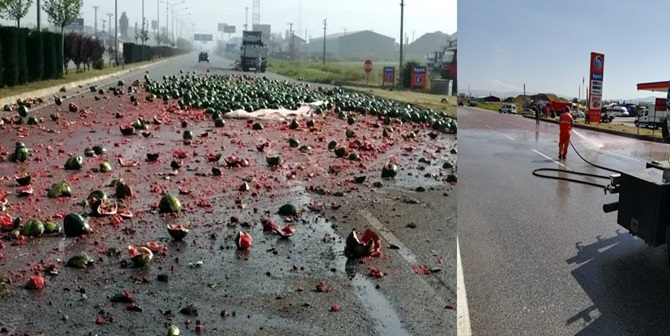Yola Saçılan Karpuzlar Trafiği Aksattı