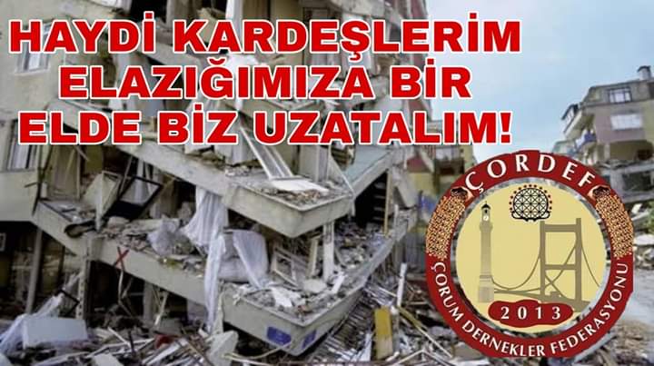 ÇORDEF’ten, Elazığ İçin Yardım Kampanyası