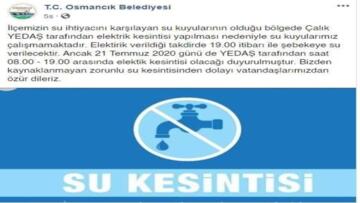 Osmancık’ta Su Kesintisi