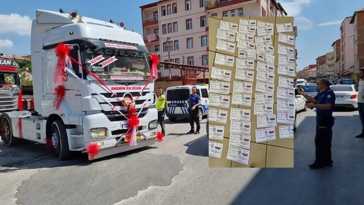 Düğün Konvoyuna Katılan Tır Sürücülerine Trafik Cezası