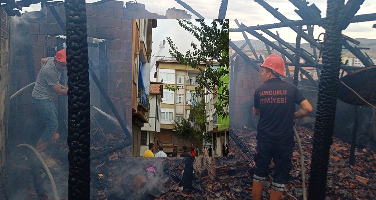 Sungurlu’da 3 Katlı Binanın Çatı Katında Yangın